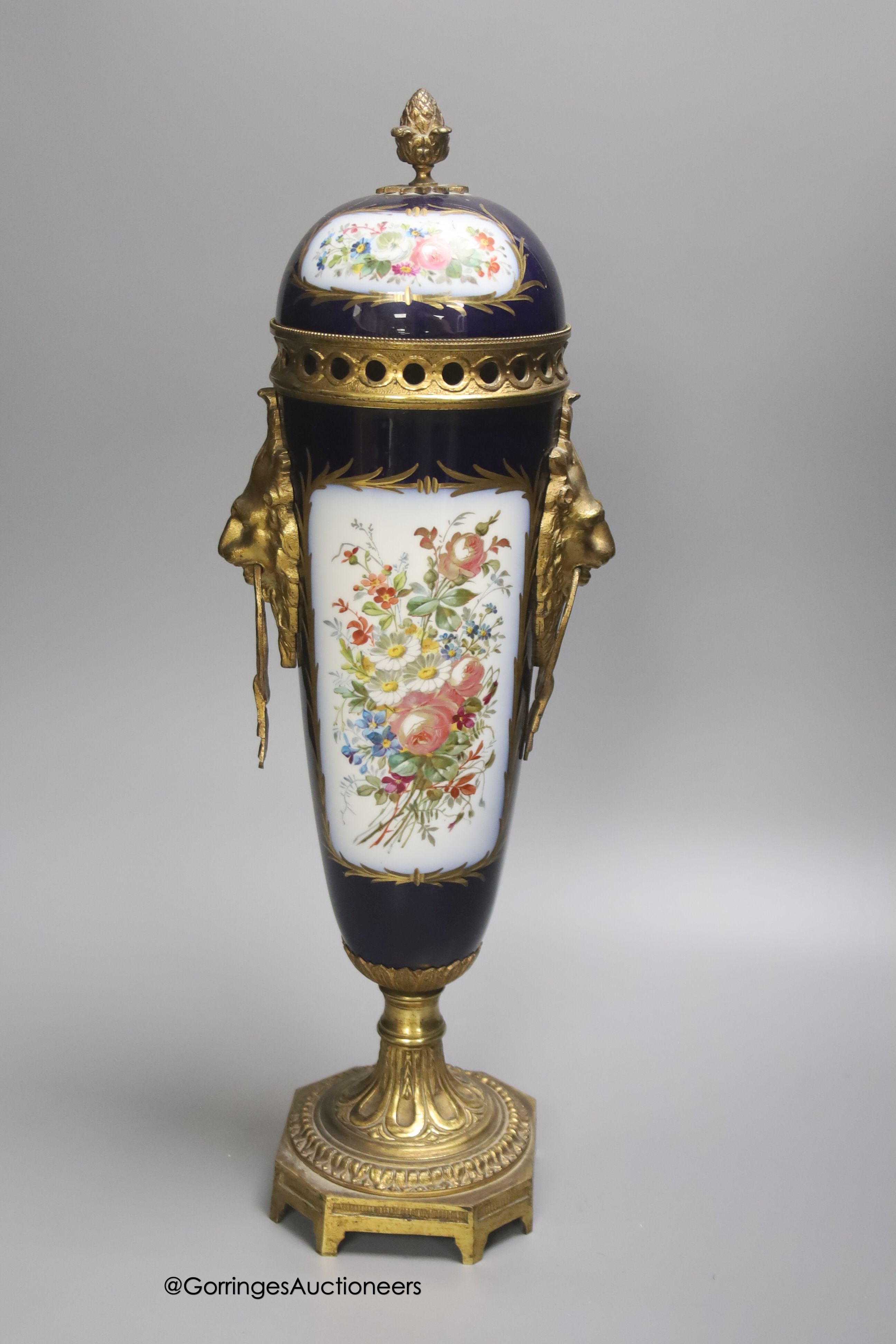 A 19th century Sevres style ormolu mounted porcelain jar and cover, 46cm